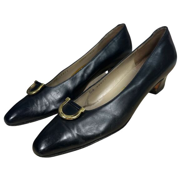 Salvatore Ferragamo Black Leather Square Toe Pumps Heels Size 8.5 AA Narrow - Picture 9 of 10